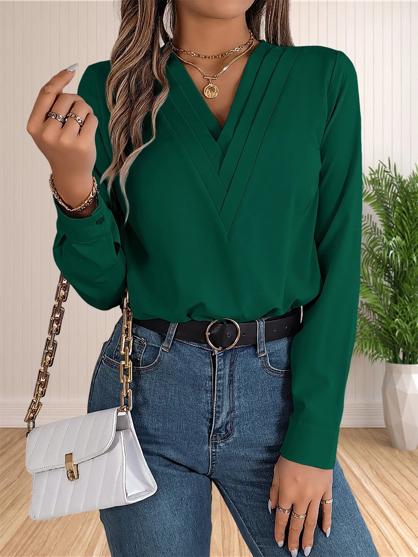 חולצה - Pleated V-Neck